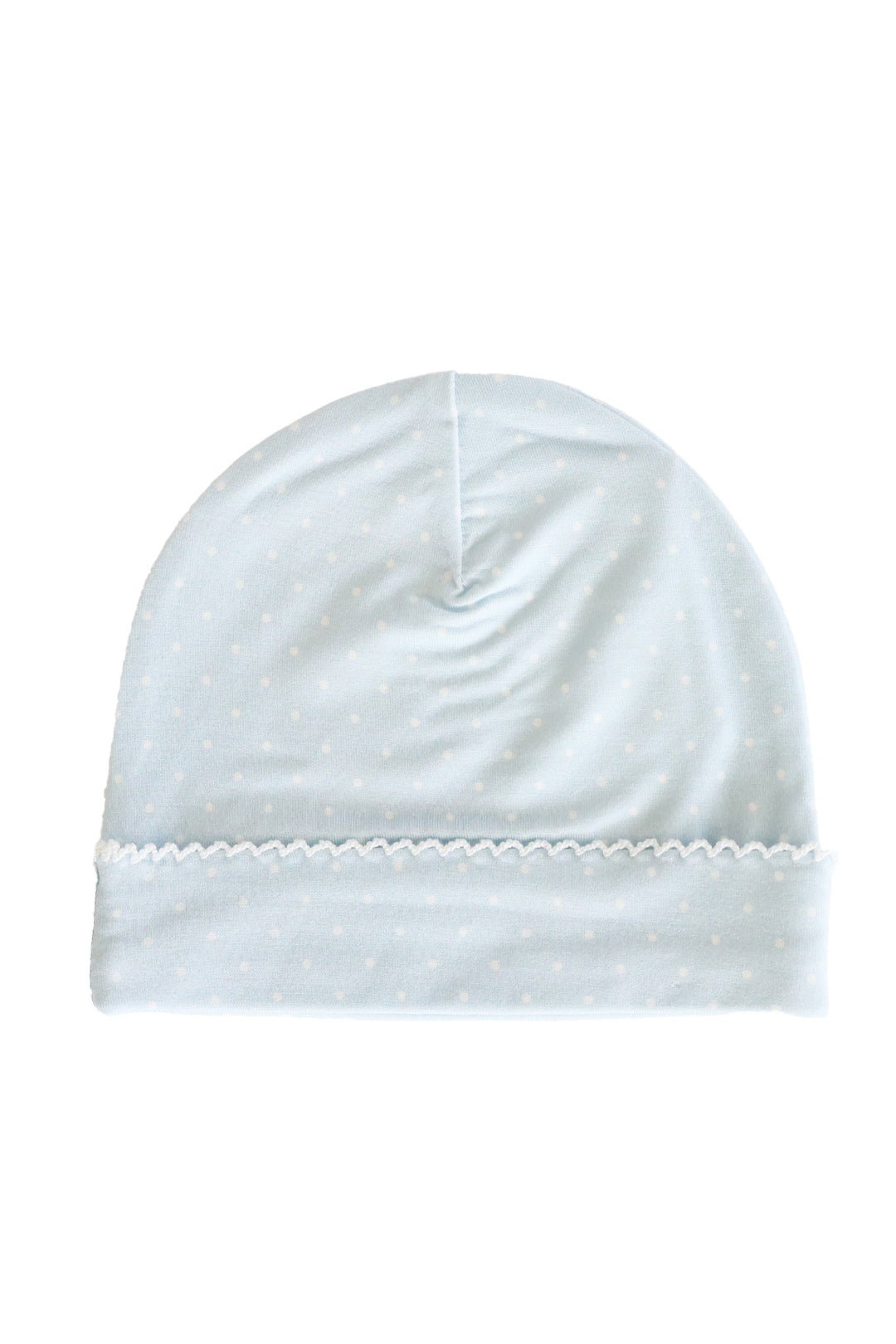 blue picot trim bamboo hat flat lay