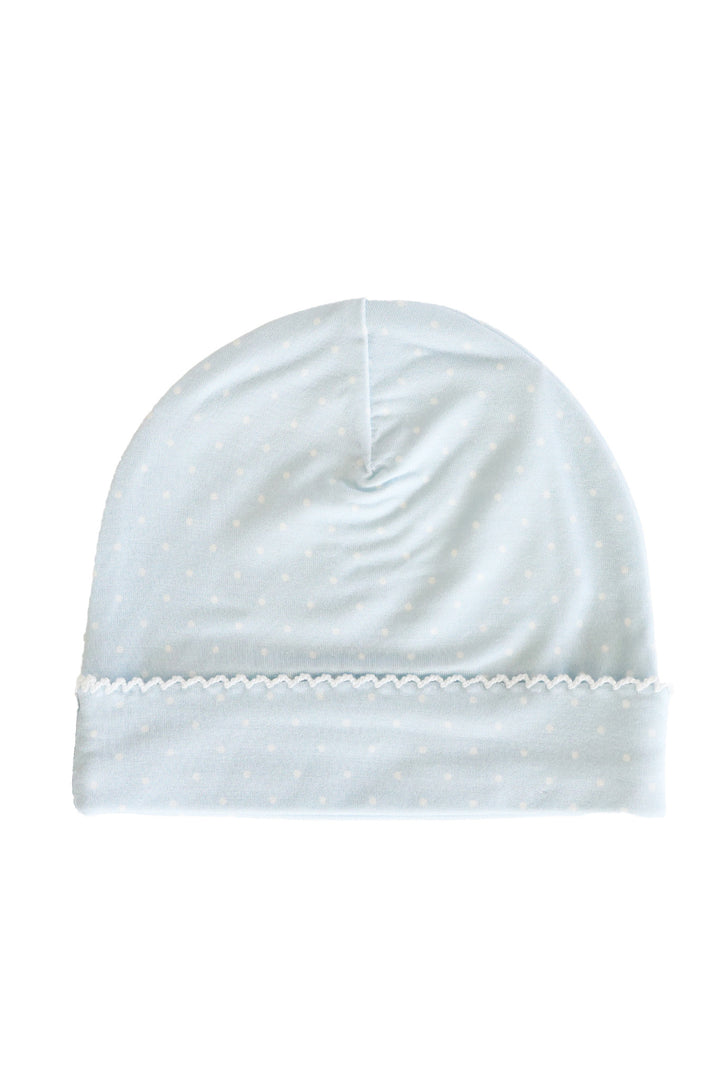blue picot trim bamboo hat flat lay