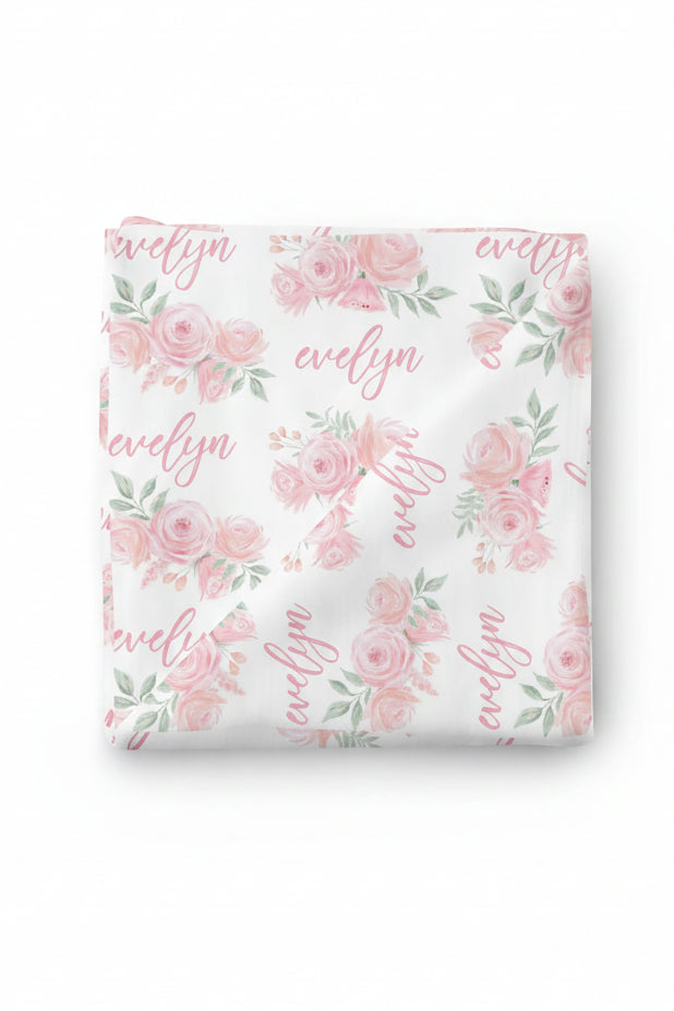 personalized swaddle blanket blush rose