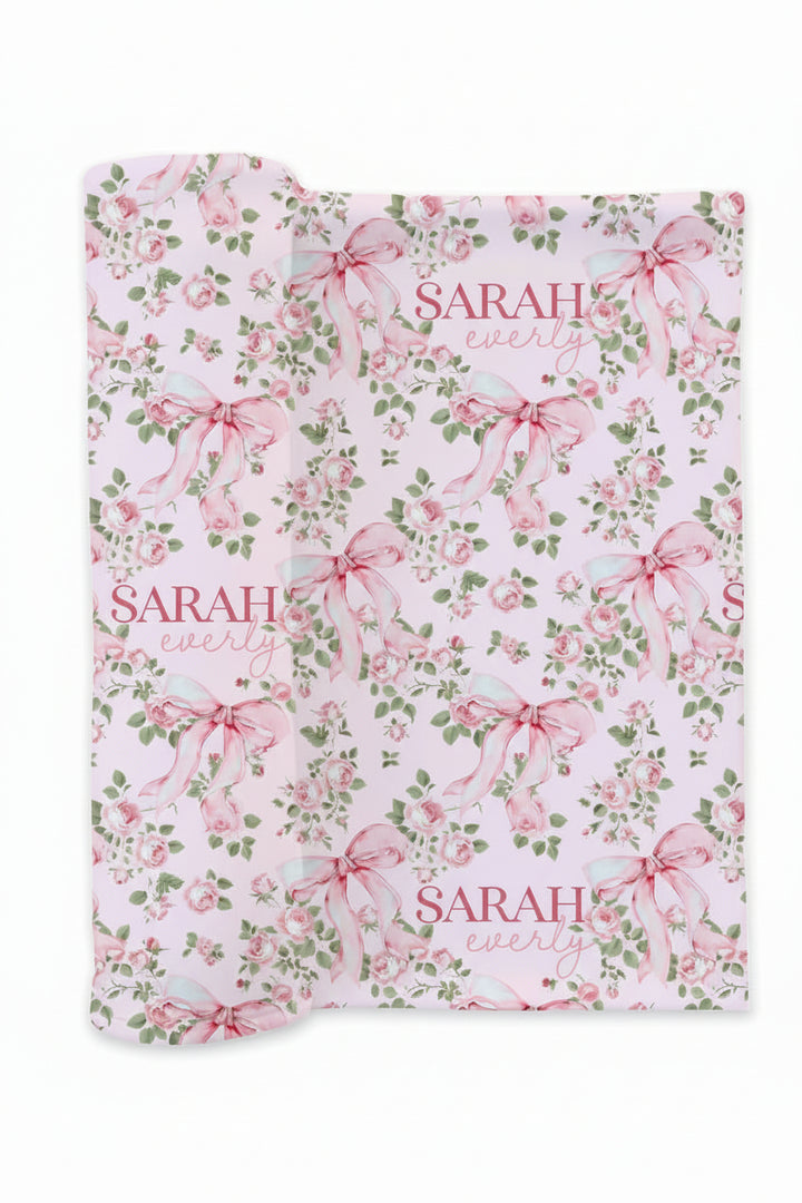 flower and bow personalized swaddle blanket for babies 