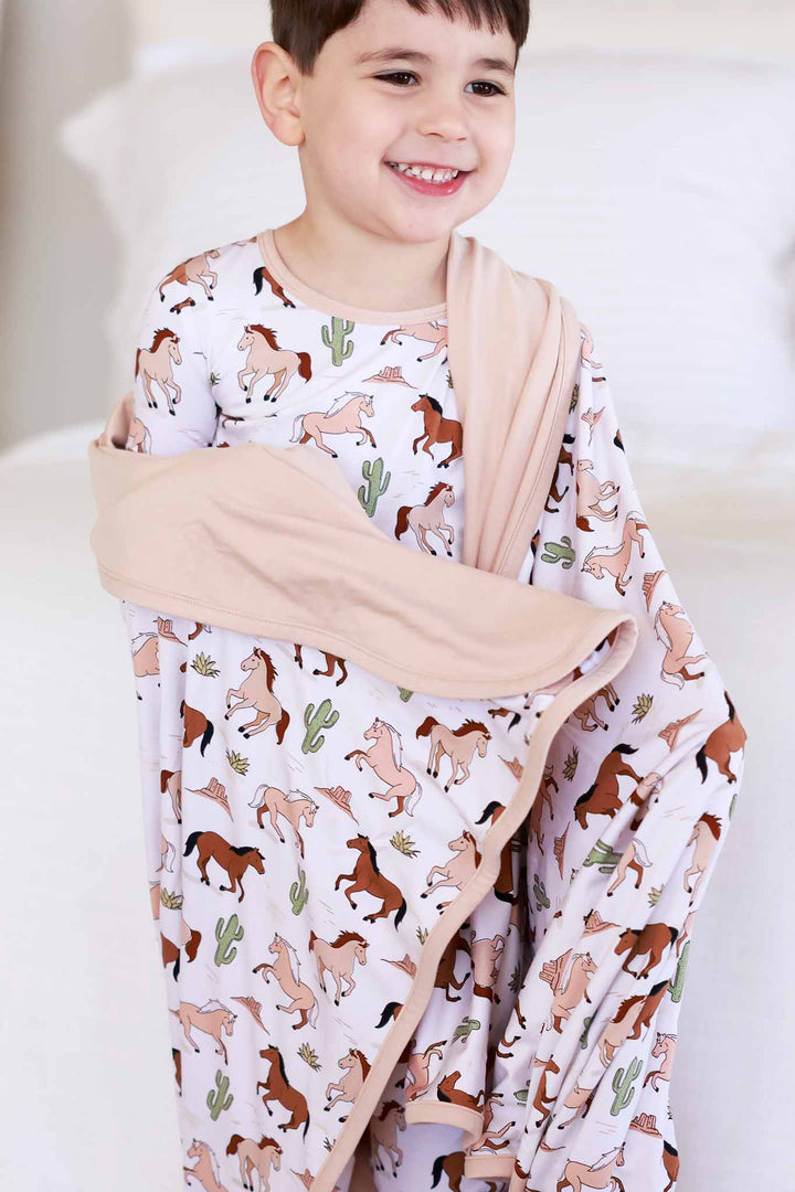 neutral pony club double sided bamboo blanket for boys 