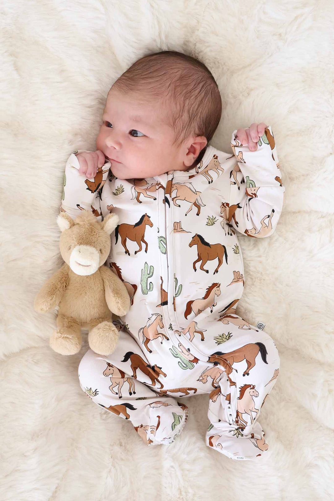 neutral horse and cacti footie pajama for baby boys 