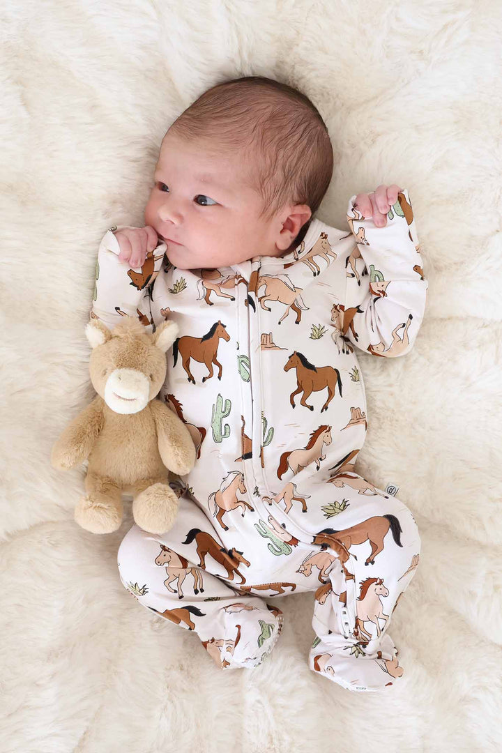 neutral horse and cacti footie pajama for baby boys 