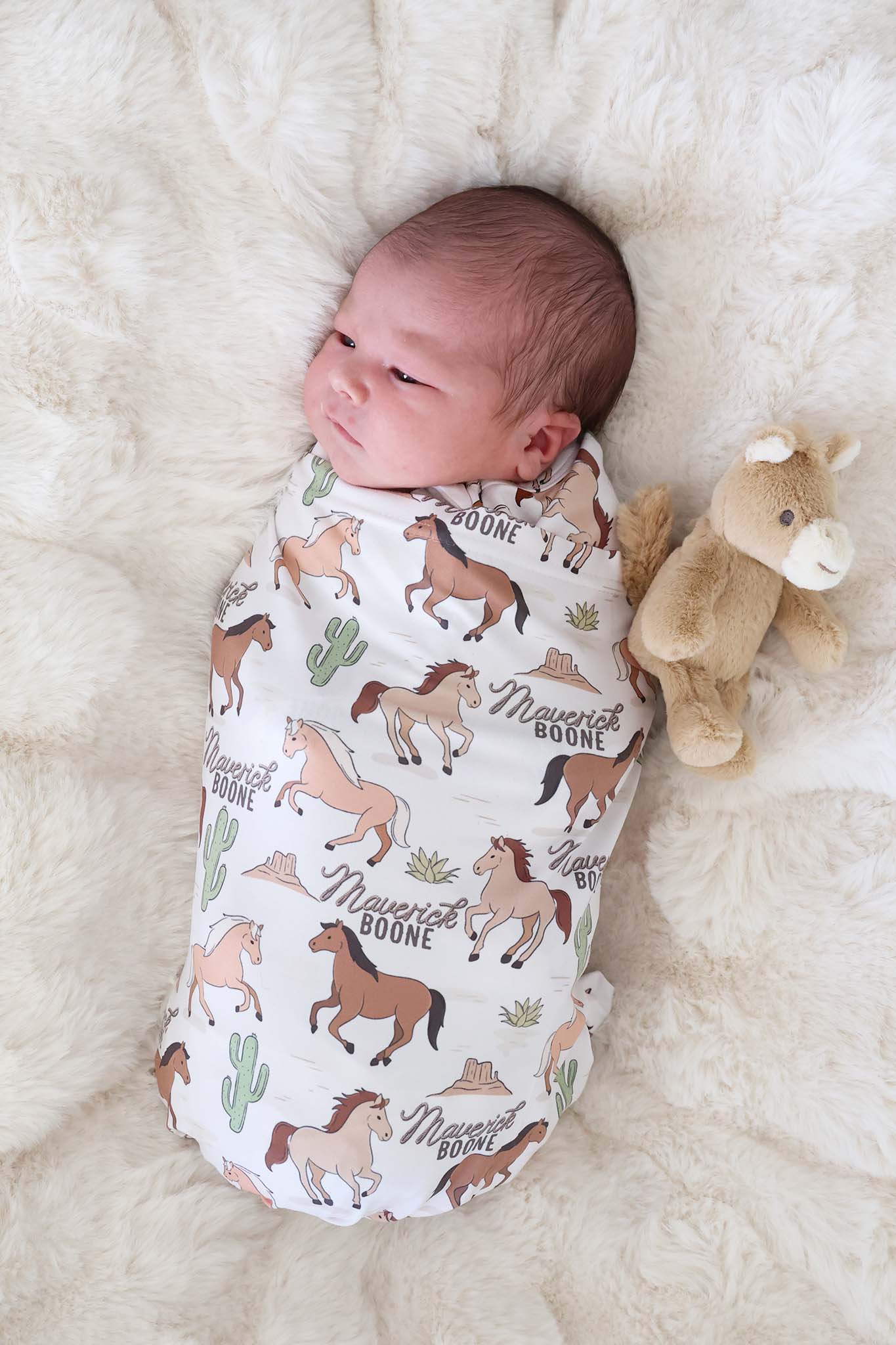 Personalized Swaddle Blanket | Pony Club Neutral