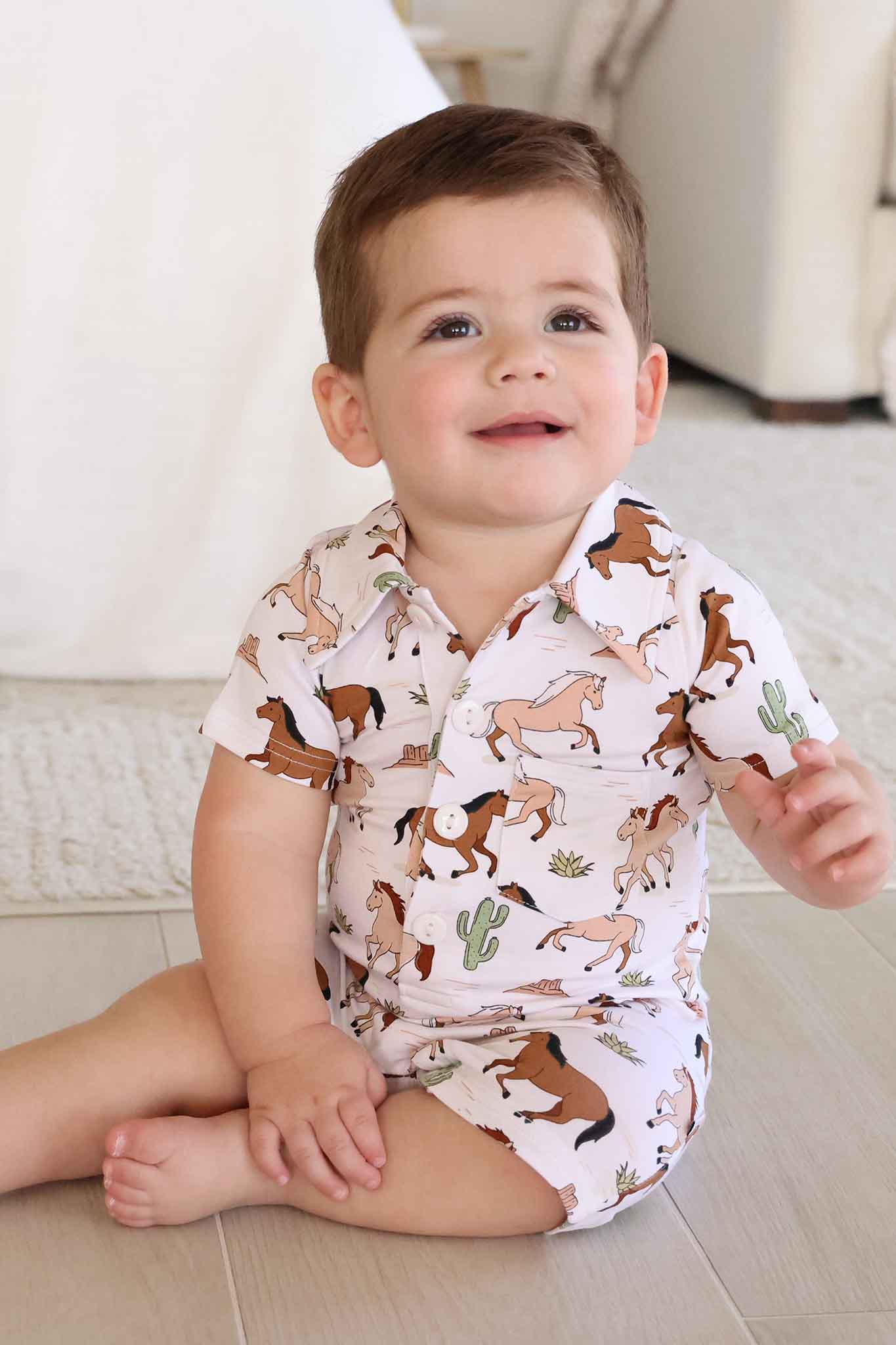 Button Romper | Pony Club Neutral