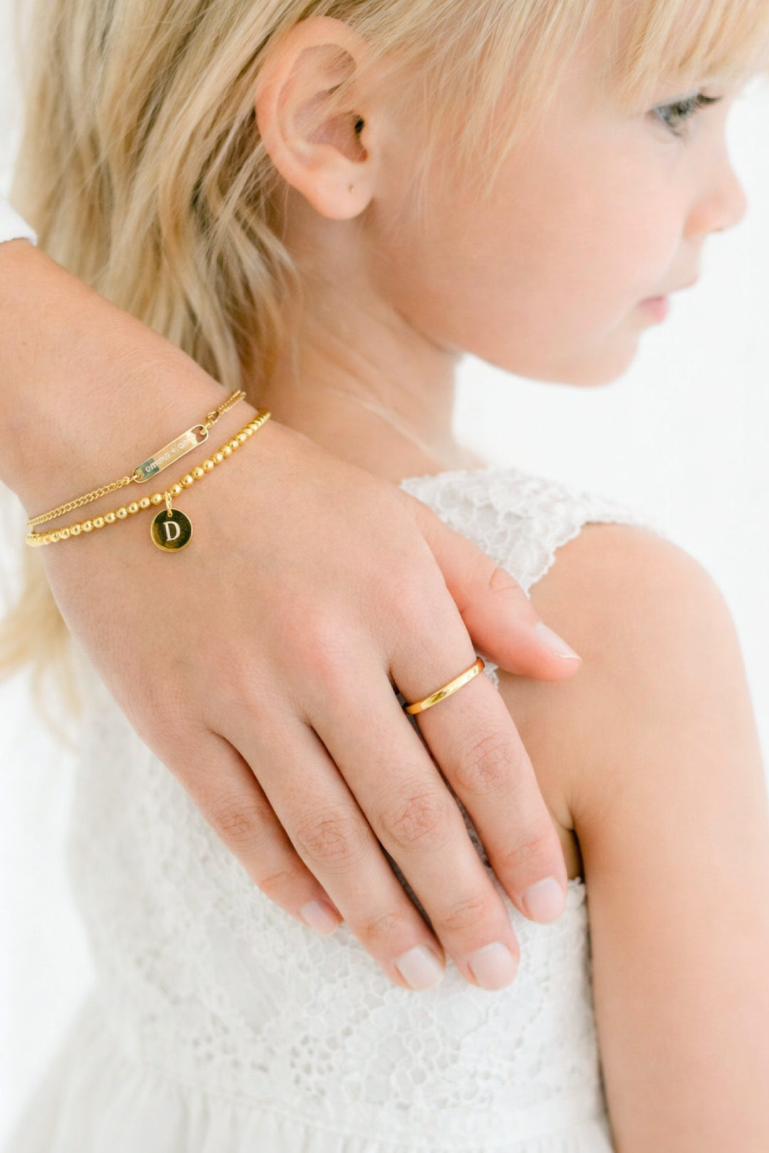 gold engraved bracelet group with ring 
