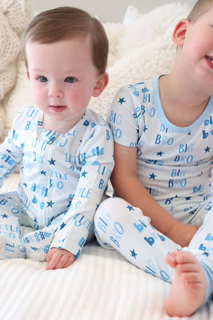closeup of big bro and little bro pajamas 