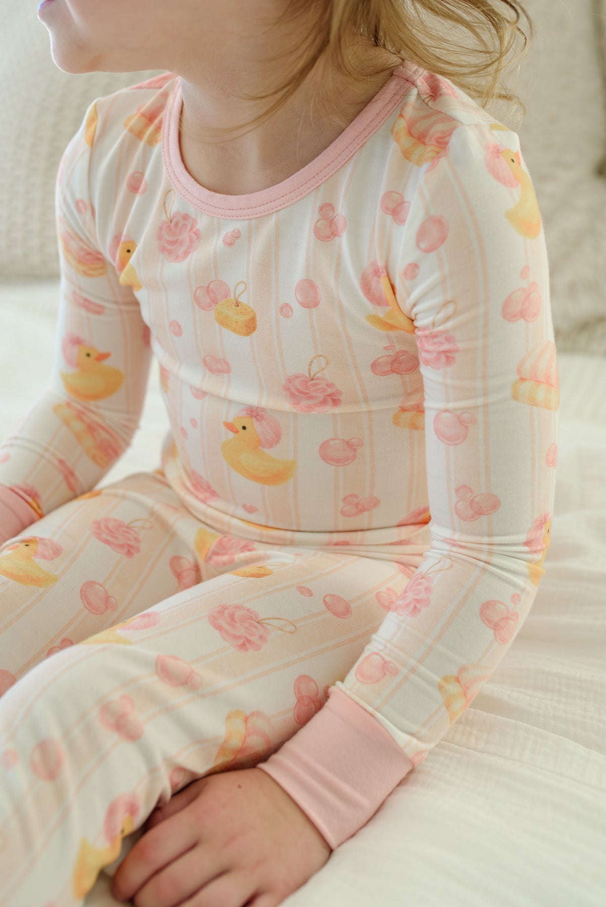 Two-Piece Bamboo Pajama Set | Bubble Duckies Pink