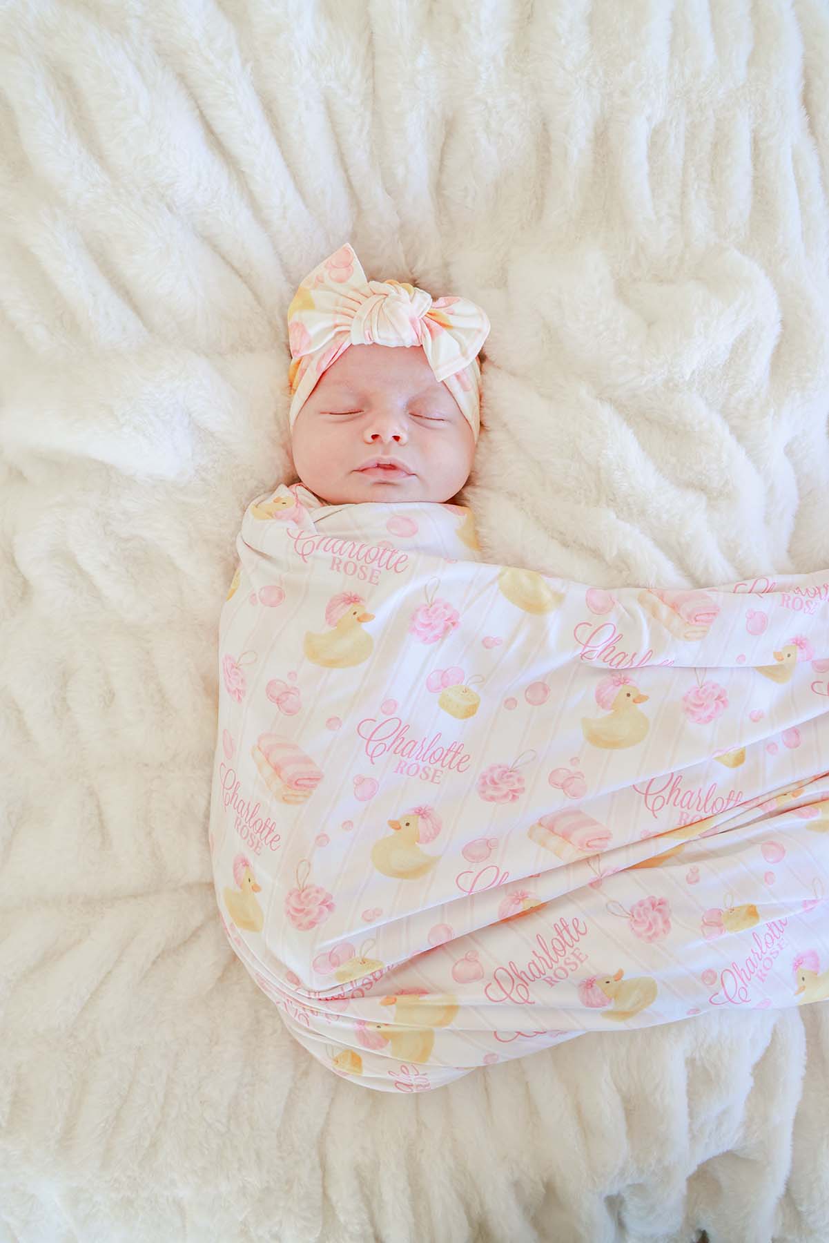 Personalized Swaddle Blanket | Bubble Duckies Pink