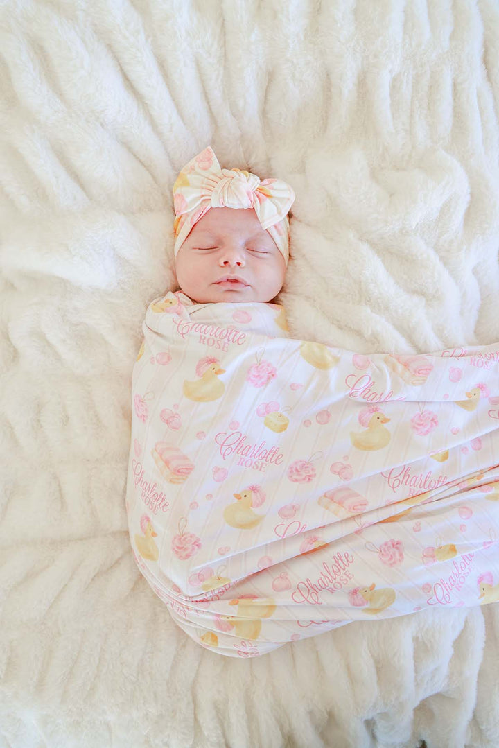 bubble duckies pink personalized swaddle blanket