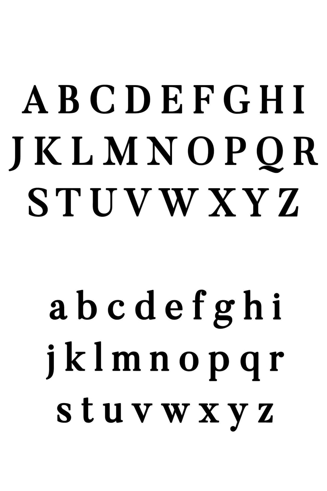 Butler serif font alphabet showing uppercase and lowercase letters available for personalization on dog collar