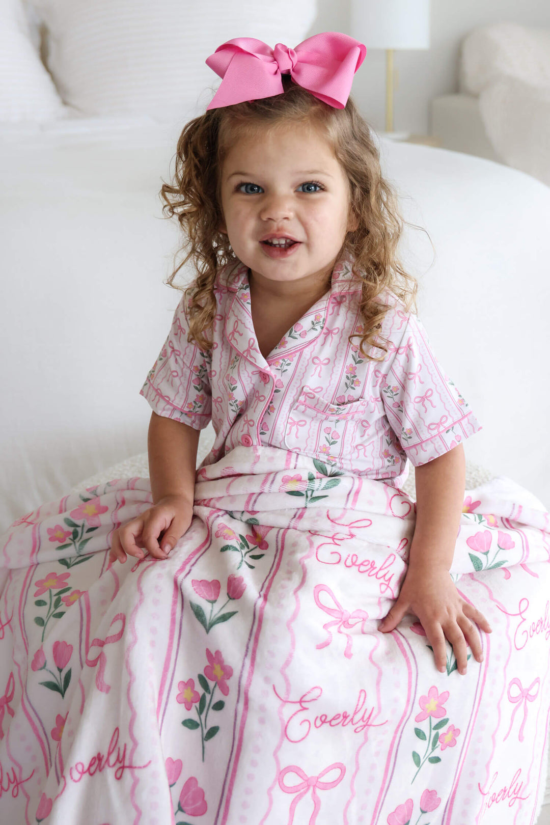 caden lane personalized coquette garden kids blanket with bow details