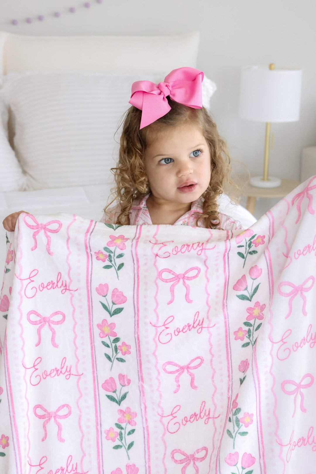 caden lane coquette garden personalized kids blanket with bows and flower details