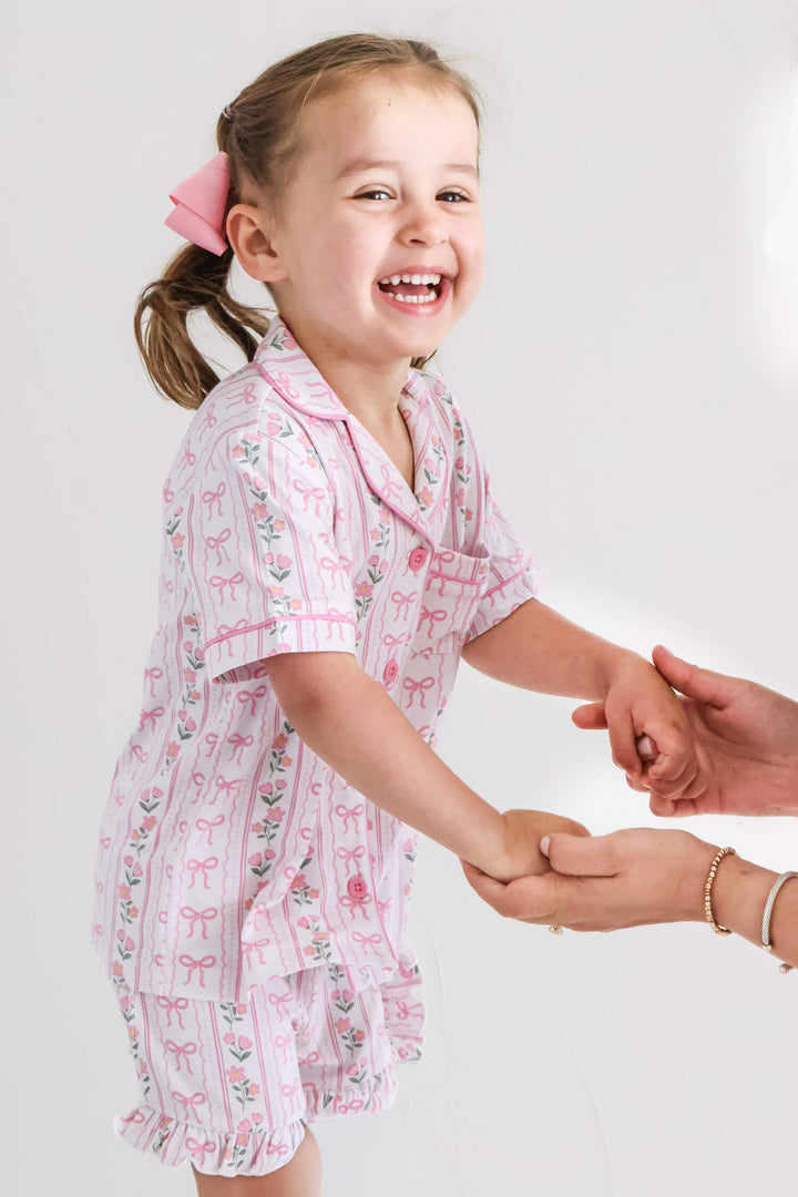 caden lane coquette garden girl's two piece short lounge set