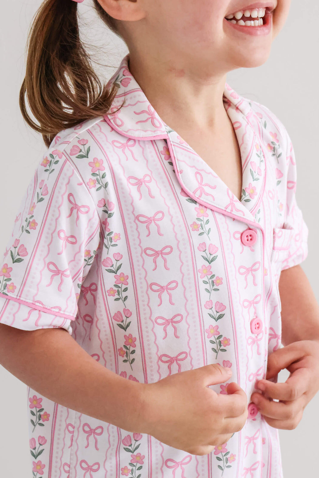 caden lane girl's two piece short lounge set in coquette garden print