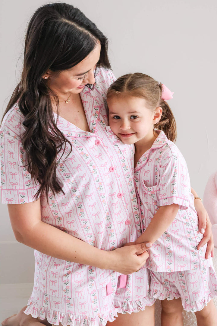 caden lane women's coquette garden two piece short lounge set mommy and me matching set