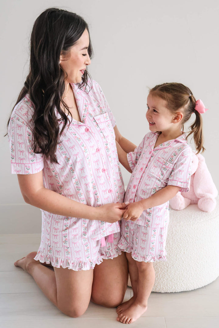 caden lane coquette garden girl's two piece short lounge set - mommy and me matching