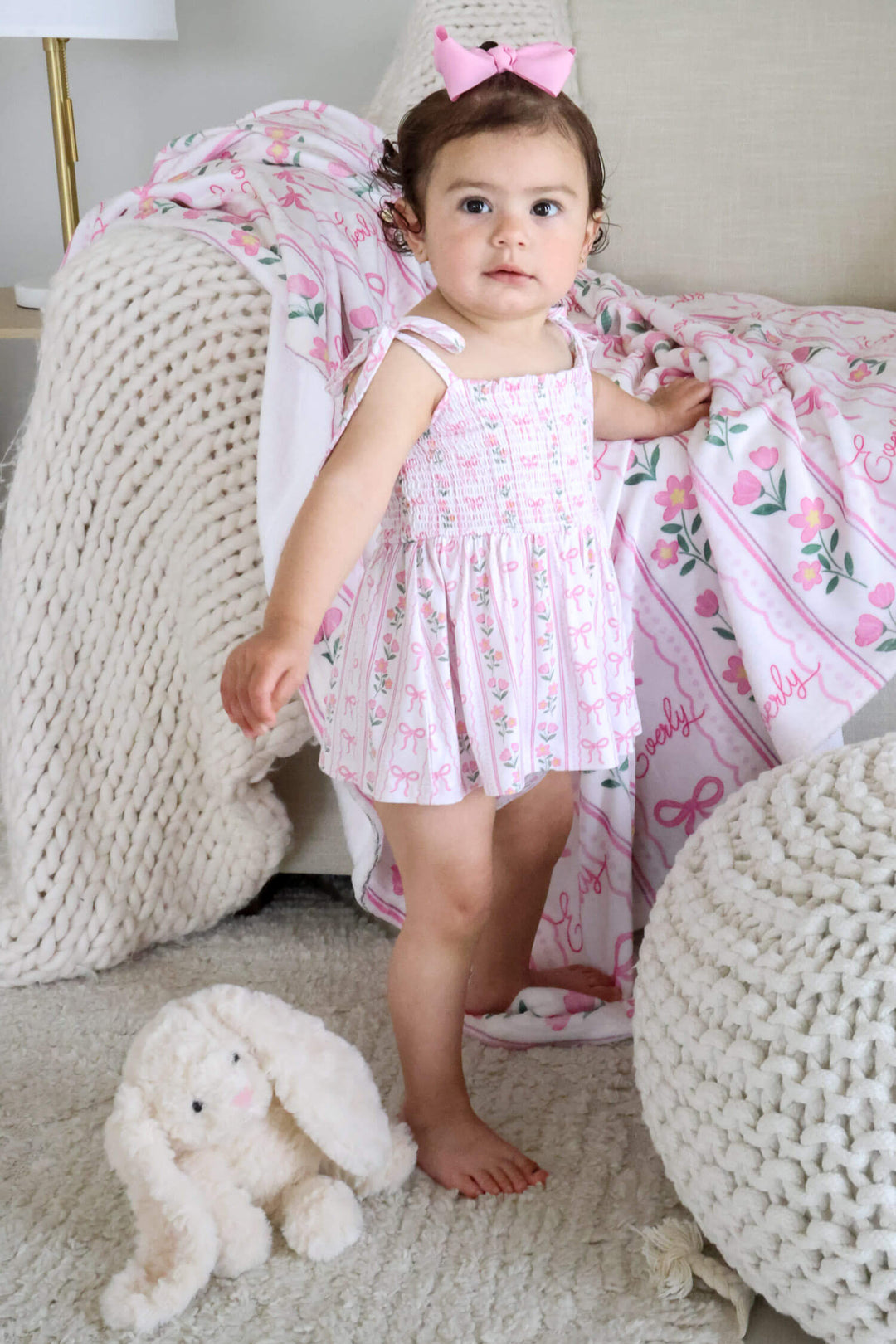 caden lane coquette garden smocked twirl bodysuit with bows and blooms for newborns