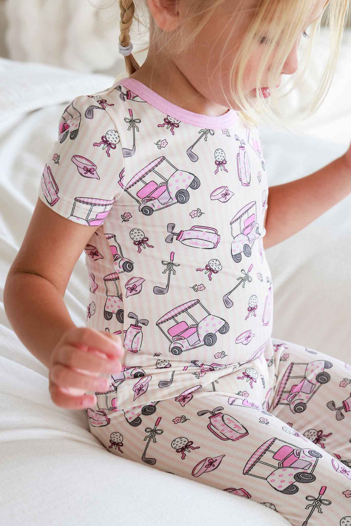 preppy pink golf pajama set for girls 