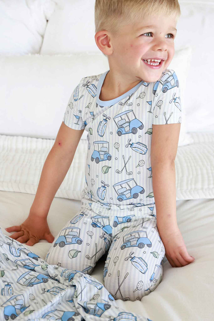 golf two piece pajama set in blue