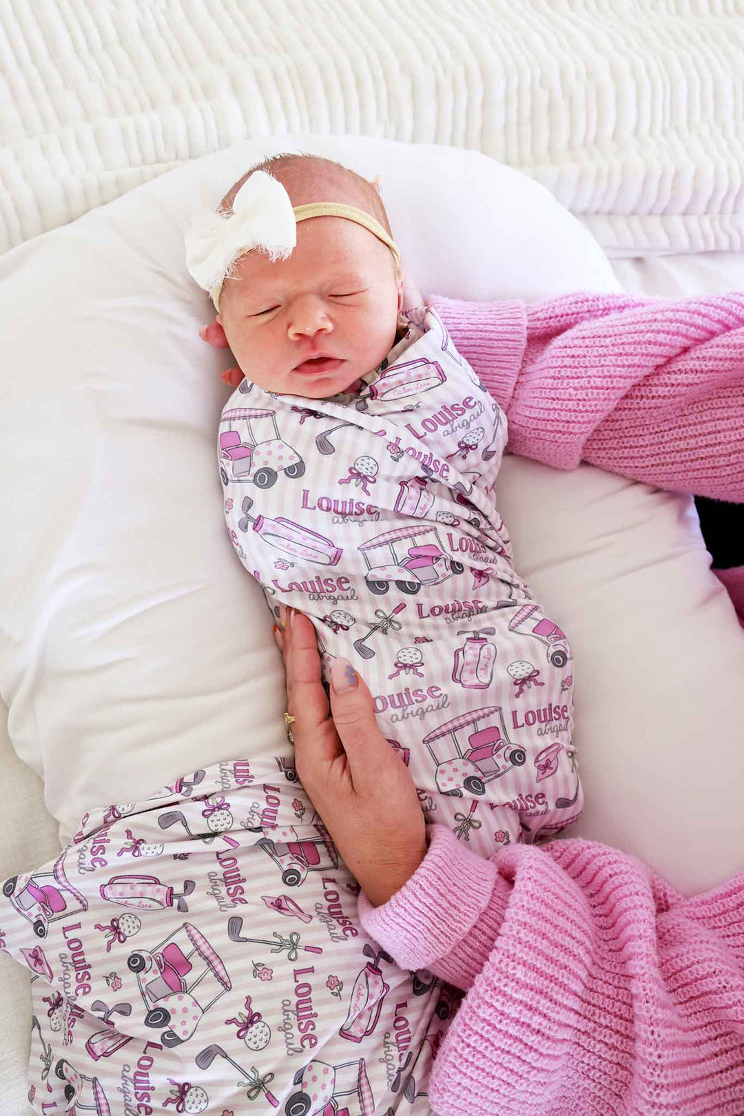golf personalized swaddle blanket in pink, caddie crew