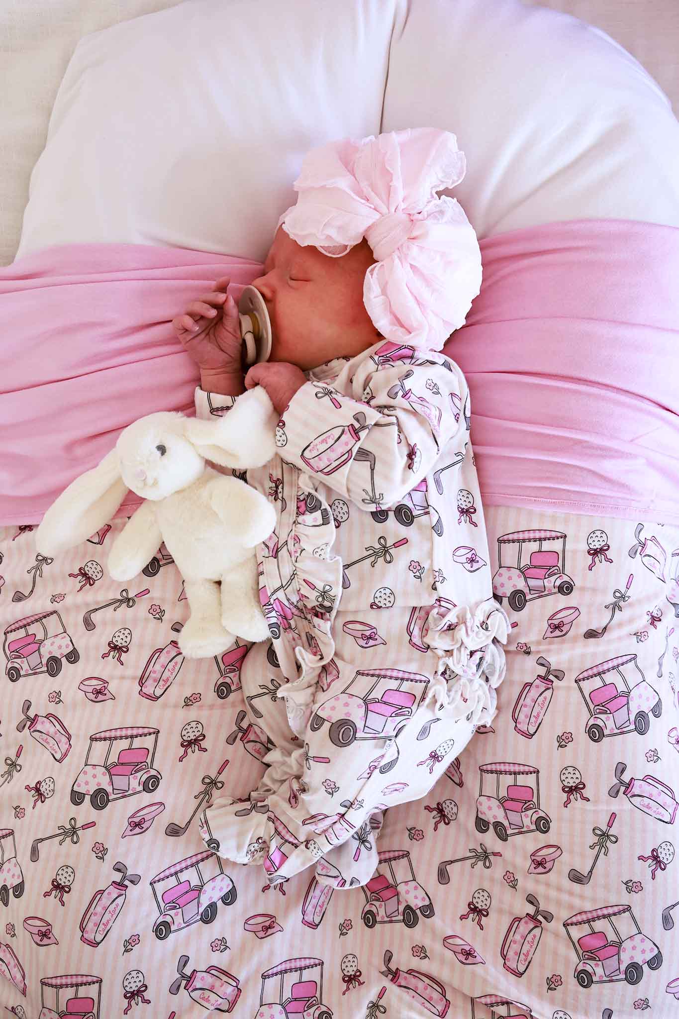 Ruffle Bamboo Zipper Footie | Caddie Crew Pink