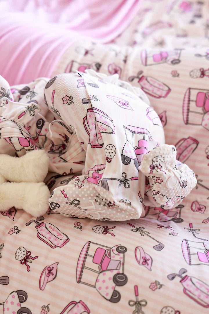 pink ruffle footie caddie crew 