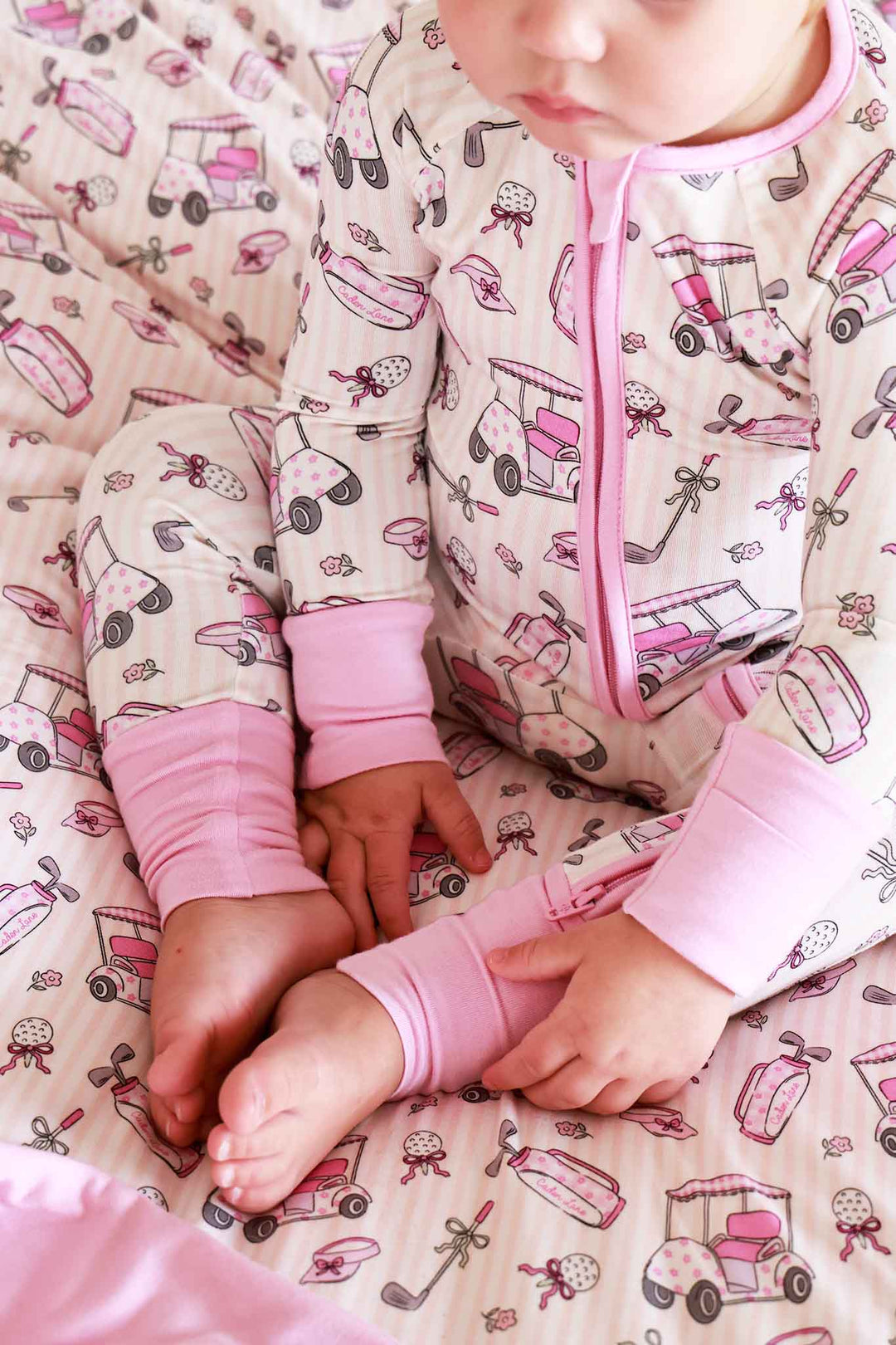 preppy pink bamboo convertible zip romper for girls 