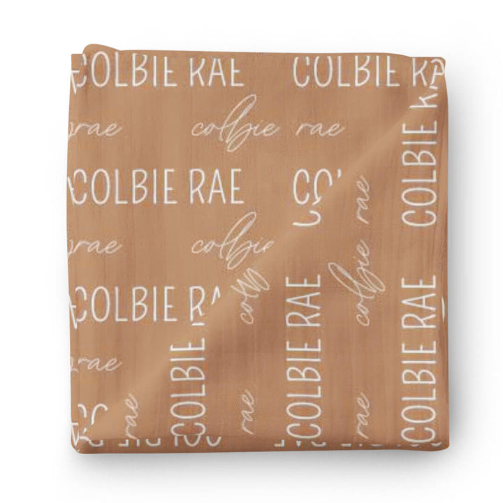 personalized camel baby name swaddle blanket block and script 