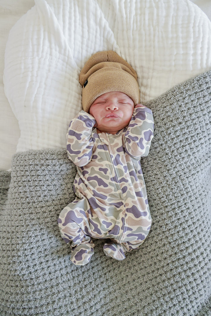 Bamboo Zipper Footie | Camo Cutie