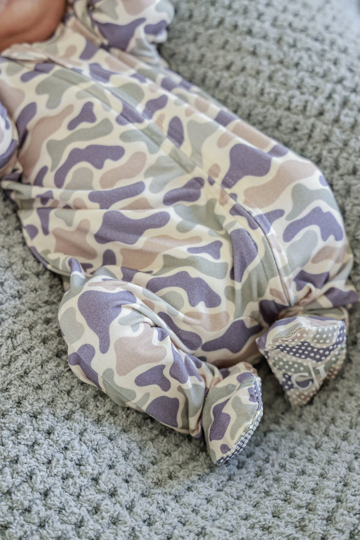 Bamboo Zipper Footie | Camo Cutie