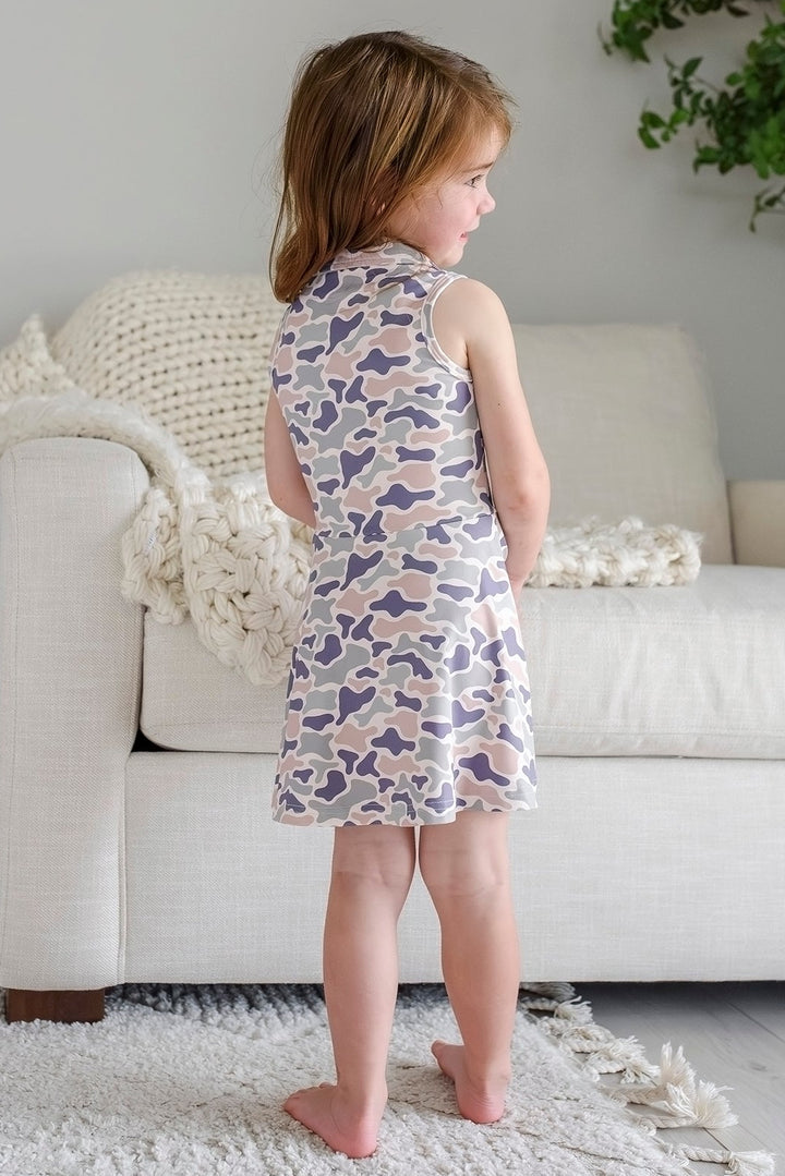 back view of camo cutie knee length dress