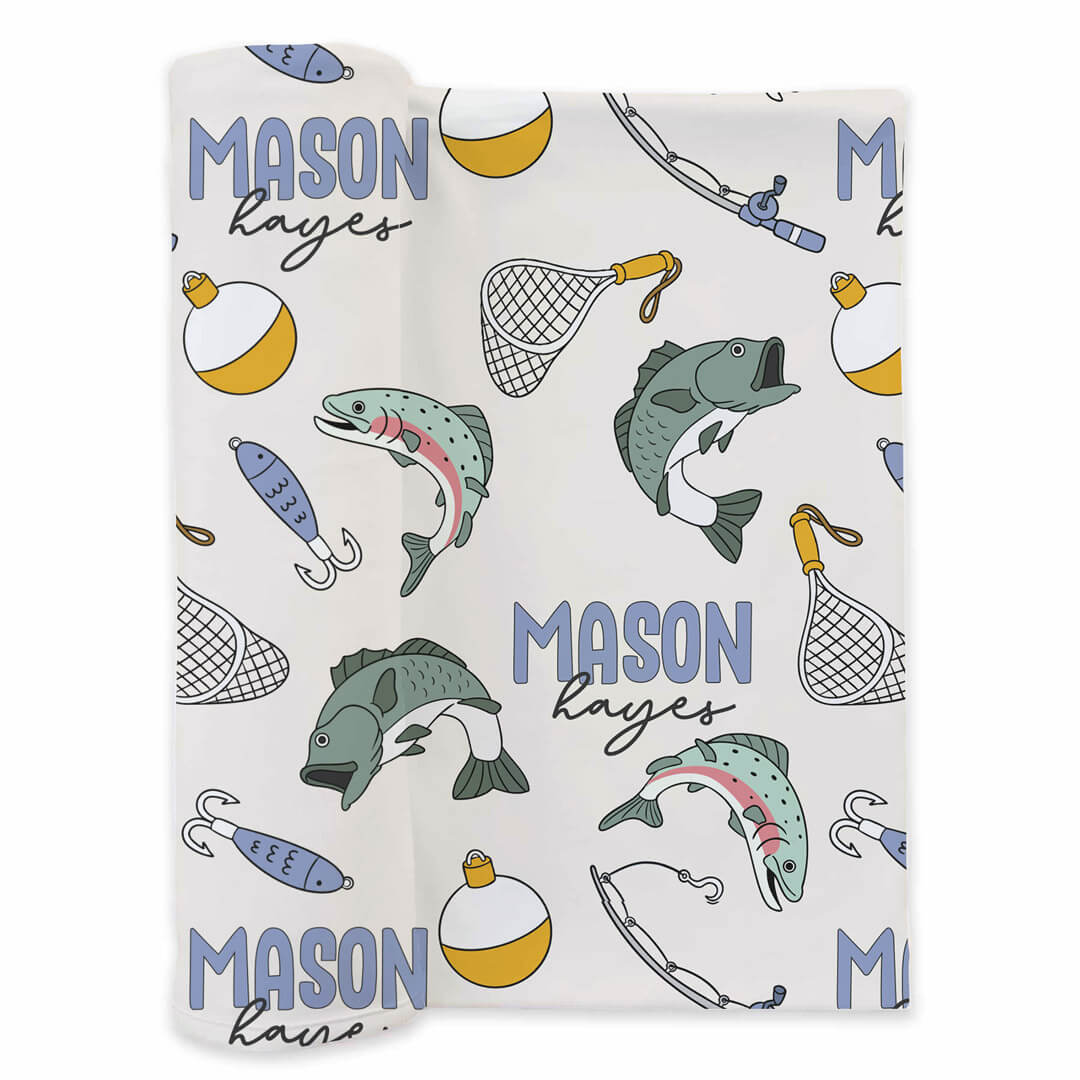 bass fishing personalized swaddle blanket for baby boys 