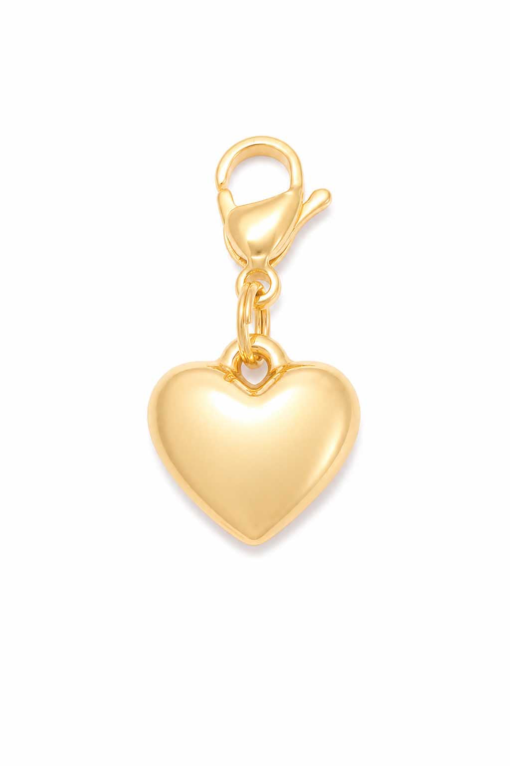 Gold heart pet collar charm with gold lobster claw clasp on white background