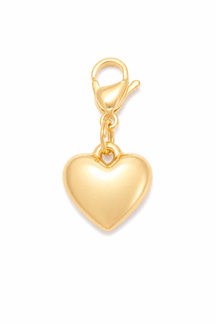 Gold heart pet collar charm with gold lobster claw clasp on white background