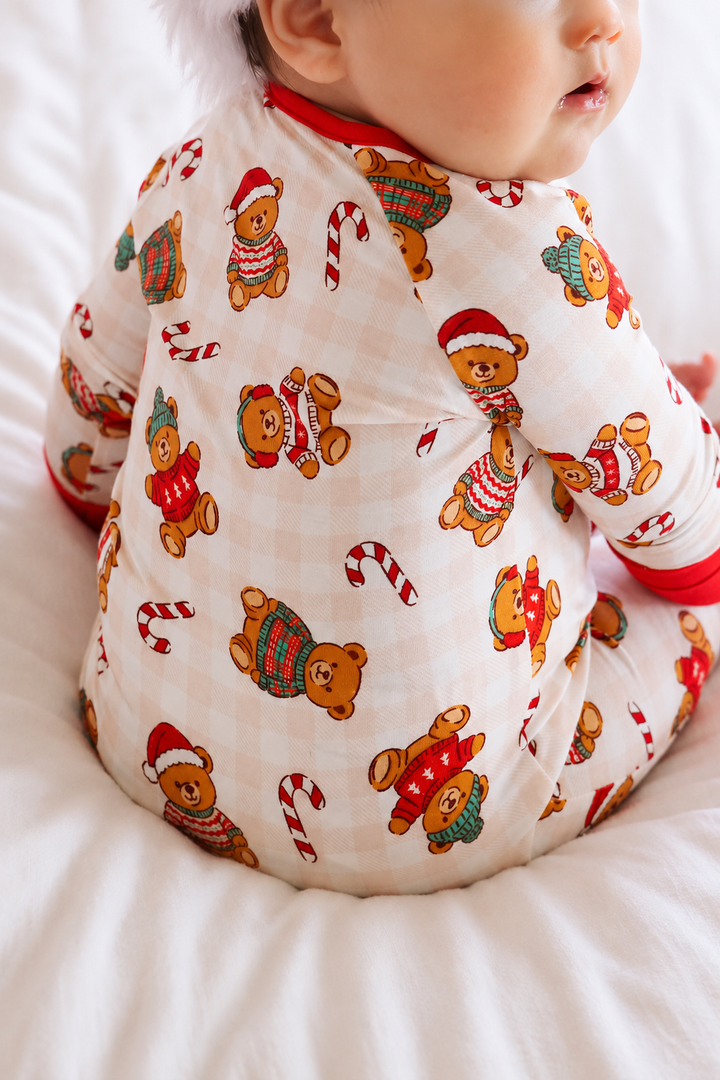 Christmas Convertible Bamboo Zip Romper | Beary Christmas Neutral
