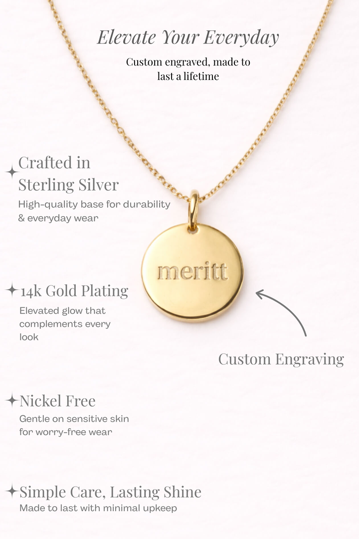 Engraved Circle Charm Necklace
