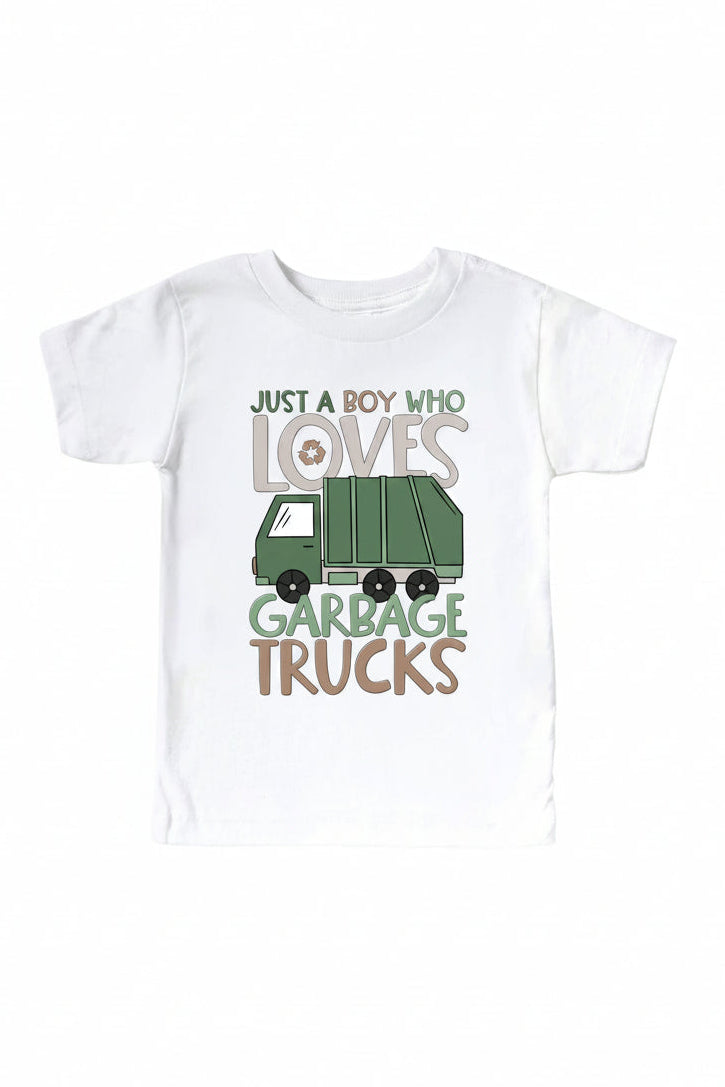 boy who loves garbage trucks tee