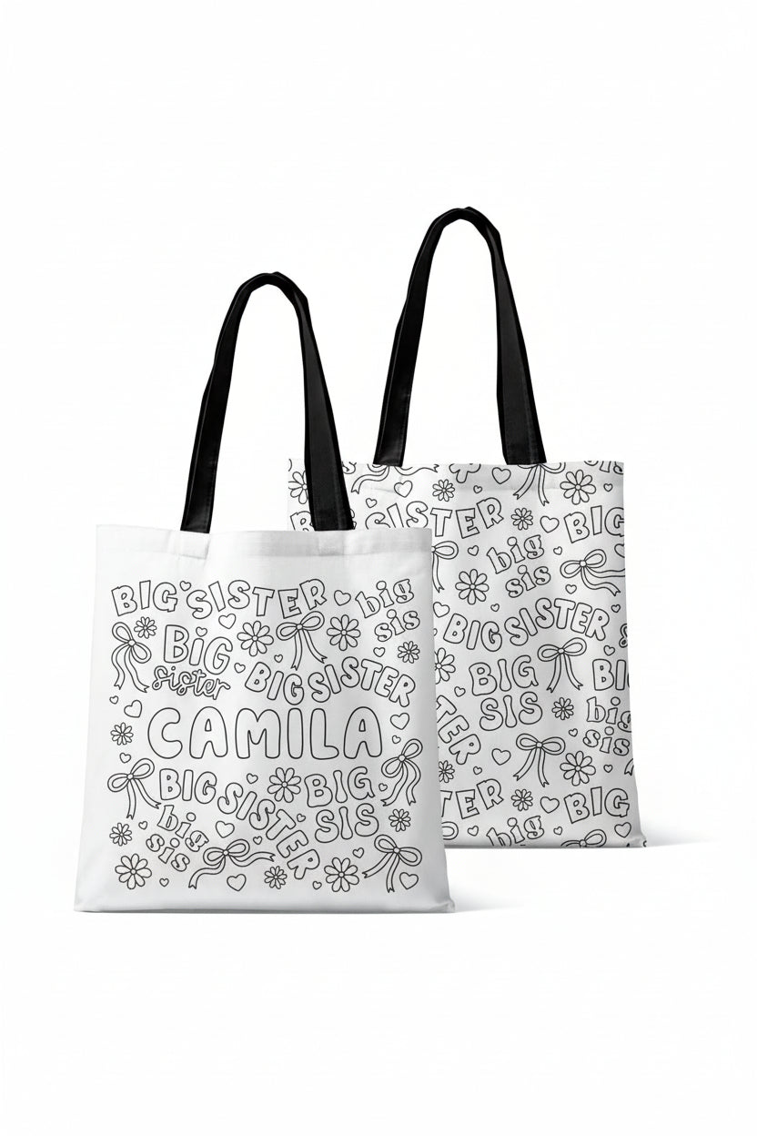Colorable Personalized Tote Bags | Big Sis