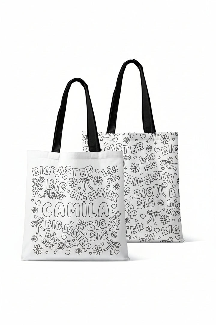 big sister colorable tote bag for girls 