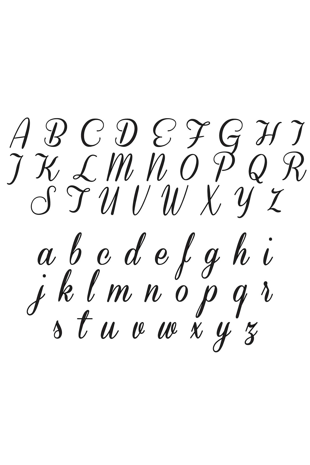 Coneria Script font reference chart showing uppercase and lowercase alphabet letters used for personalization on Caden Lane pet products