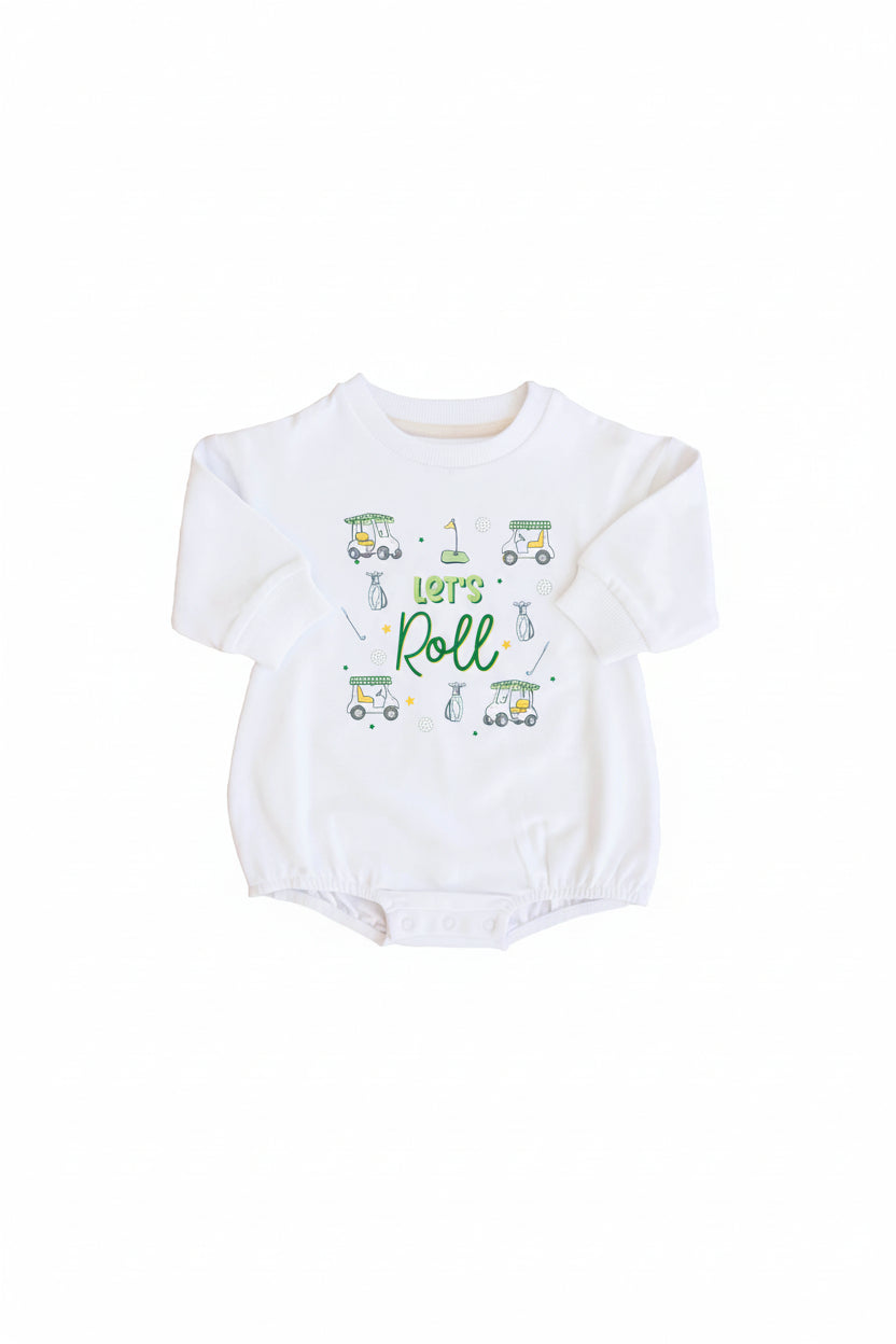 country club graphic white bubble long sleeve romper for newborn babies