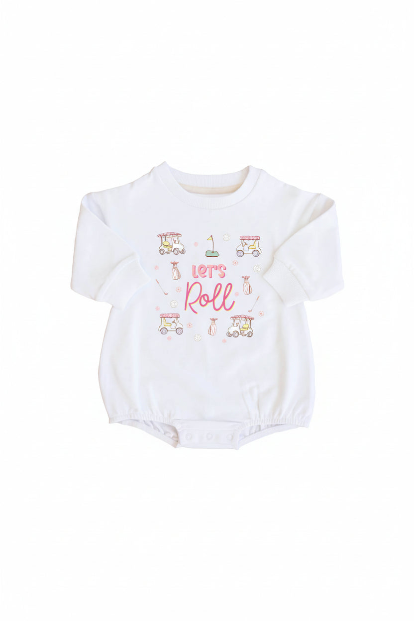 country club graphic white bubble long sleeve romper for newborn baby girls