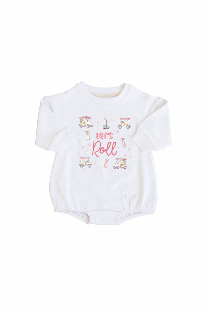 country club graphic white bubble long sleeve romper for newborn baby girls