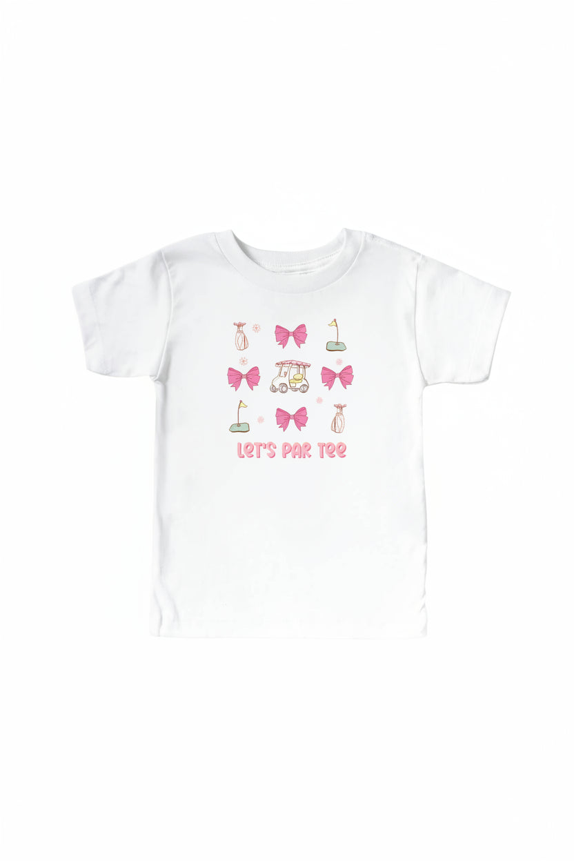 let's par graphic tee with gold art for kids