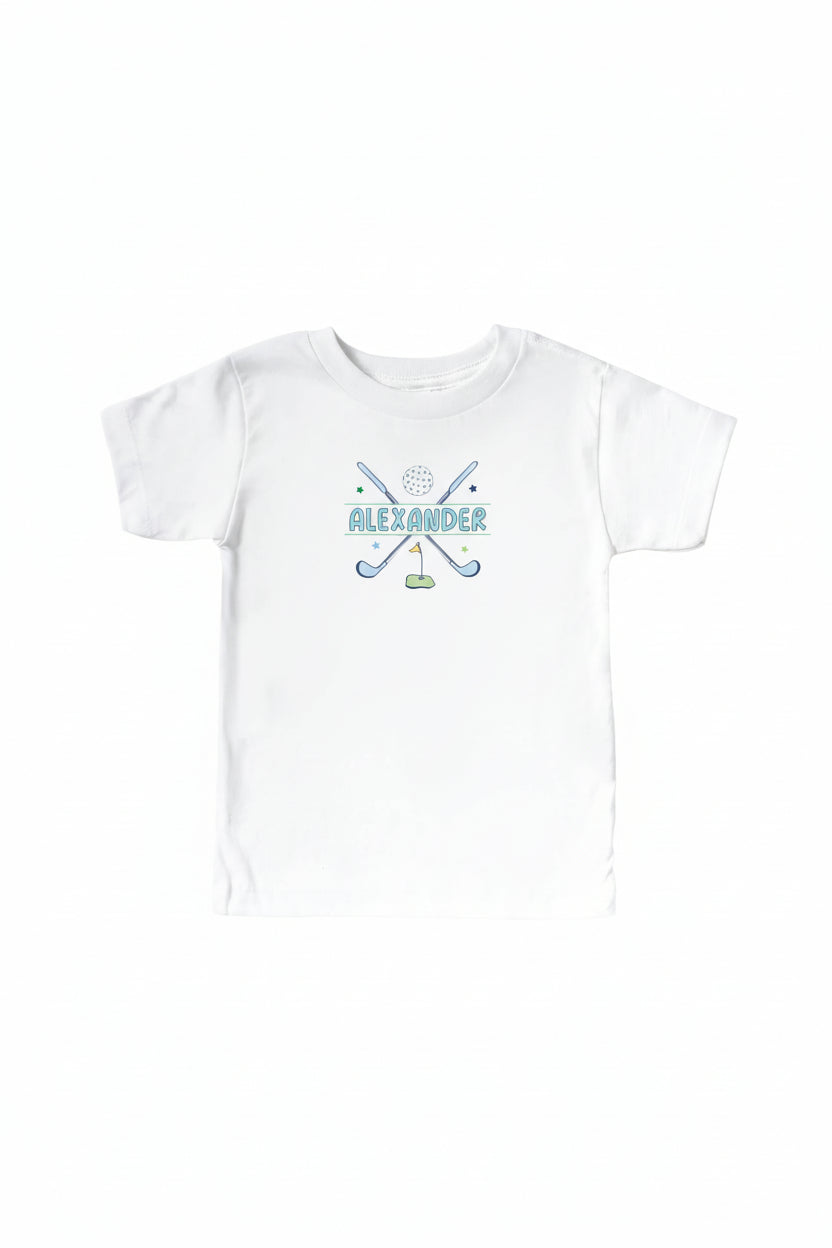 personalized golf print graphic white tee for kids