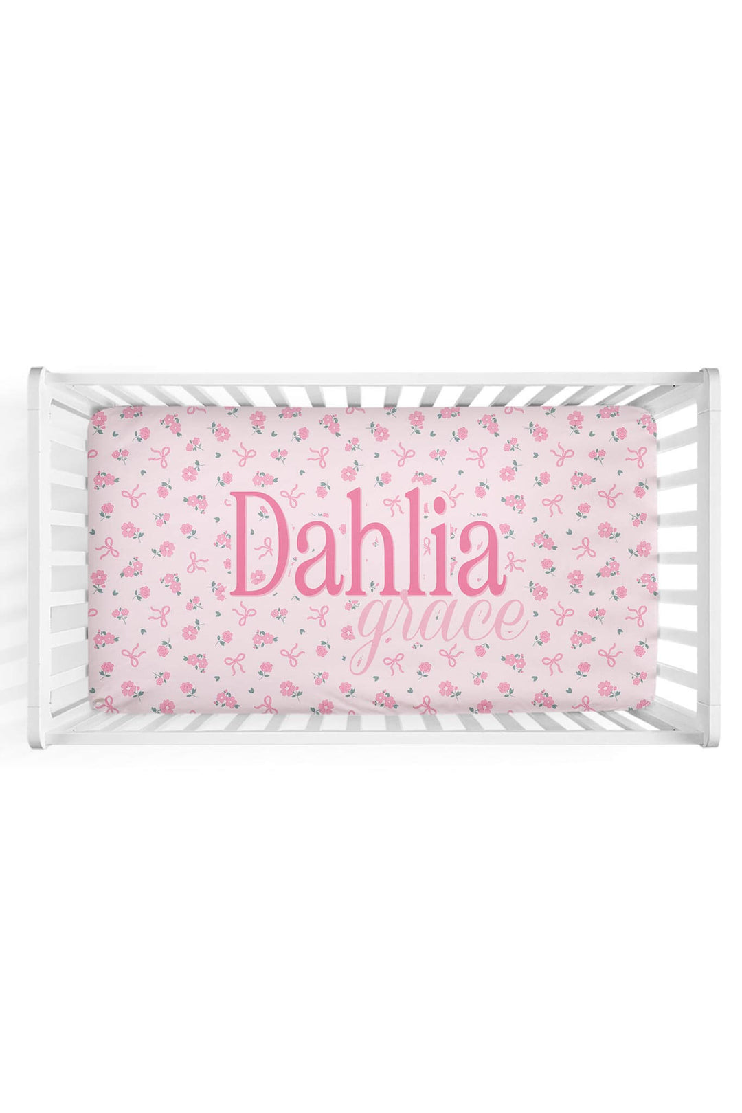 ribbon and roses pink personalized crib sheet for girls 