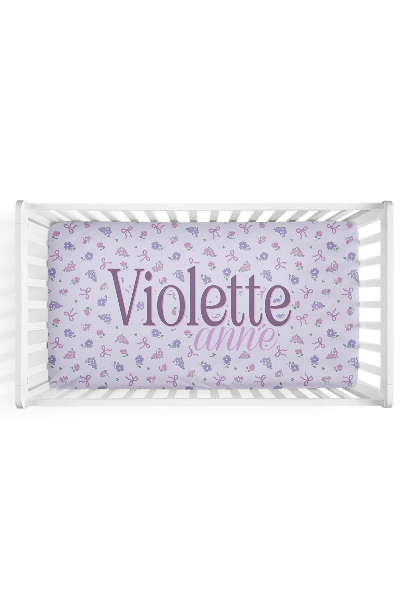 Ribbon & Roses Personalized Crib Sheet | Purple