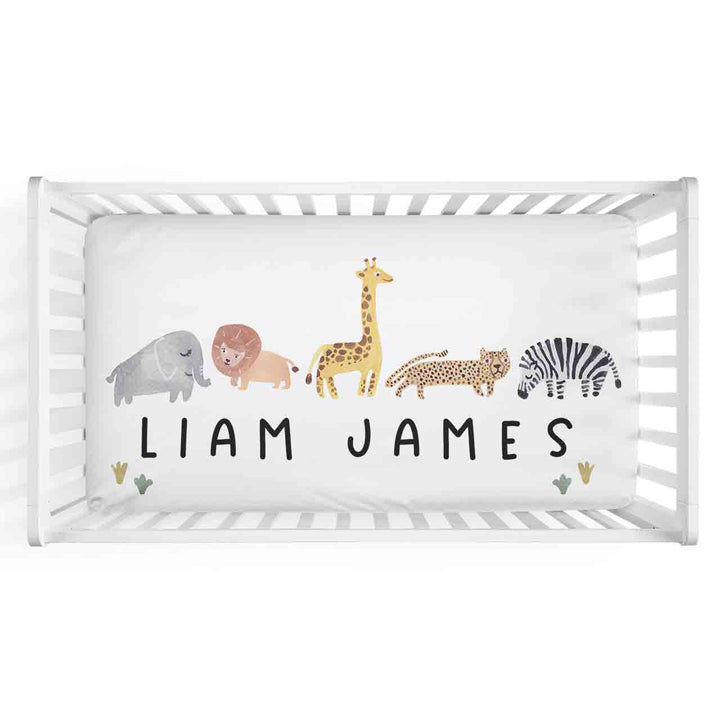 personalized crib sheet safari