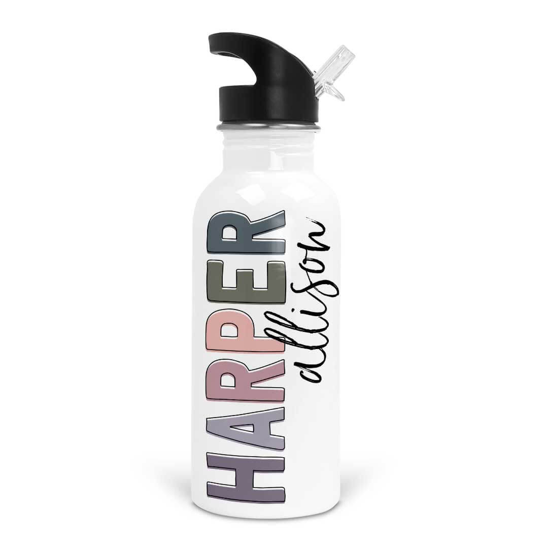Dusty Hues Color Block Personalized Kids Water Bottle